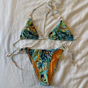 Aerie Orange and Blue Tropical Bikini Set